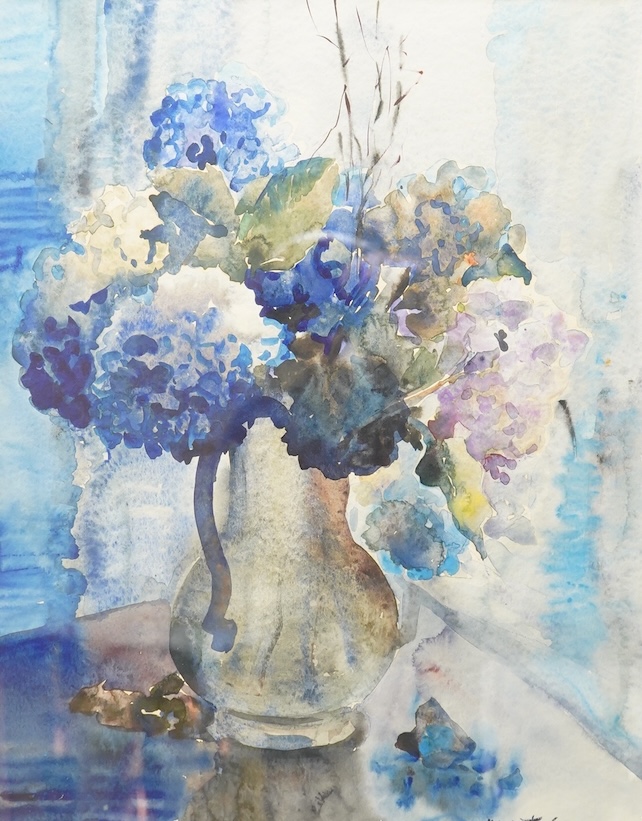 Australian school, still life of hydrangeas, indistinctly signed, watercolour, 59 x 45cm
